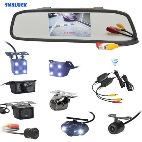 SMALUCK Wireless 4.3" Car Rearview Mirror Monitor Auto Parking Vedio + Backup Reverse Camera HD Car Rear View Camera