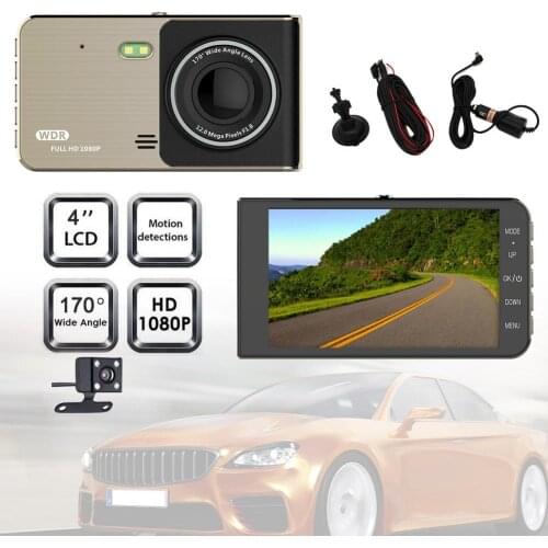 4inch Car Dash Cam 1080P Dual Lens Car Driving DVR Parking Monitoring 170 Wide-angle Driving Recorder Support Reversing Image