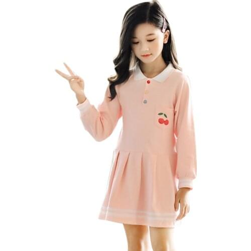Kids Dresses For Girls Cherry Pattern Party Girl Dress Long Sleeve Kid Dress Casual Style Costume Girl 6 8 10 12 14