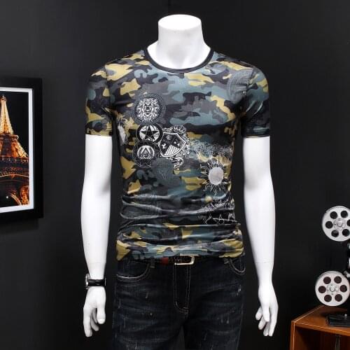 Summer Tops 2020 Korean Camouflage Print T Shirt Mans Club Party Homme Baroque Moda Camiseta Hombre Manga Short Tee Men