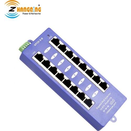 Gigabit Security 8port PoE Injector 802.3af Passive PoE Panel 4/5+ 7/8-, For 48V IP Camera, 24V MikroTik, Access Point