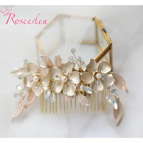 Golden Flower Wedding Hair Comb Opal Bridal Headpiece Wedding Hair Accessories RE4118
