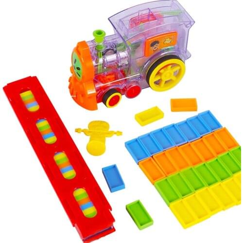 Domino Game Car Toy Set Automatic Placement Domino Train Truck Vehicle Stacking Colorful Building Block Kids Puzzle DIY Toy Gift