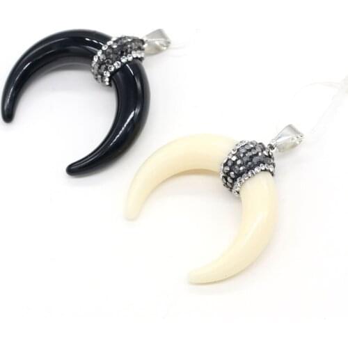 Exquisite Crescent Bull Bone Pendants with Artificial Diamond Charms for Jewelry Making DIY Necklace Bracelet Gift
