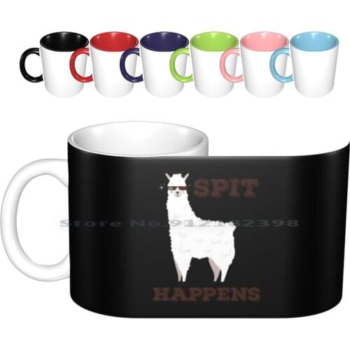 At Home Or Playing Sports Ceramic Mugs Coffee Cups Milk Tea Mug Spit Happens Funny Llama Alpaca With Sunglasses Design Spit