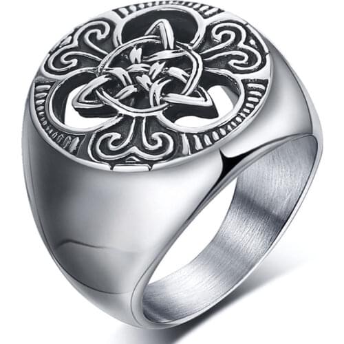 Retro Punk Rock Biker Mens Ring Round Mens Stainless Steel Ring Knot Signet Rings Size 7-15 For Male Cool Party Jewelry Gift