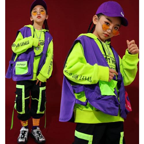 Fashion Jazz Dance Costume Green Hiphop Street Dance Rave Outfit Kids Stage Performance Clothing Practice Dancing Wear DC2741
