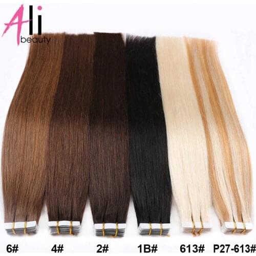 Tape In Human Hair Extensions Machine Remy Brazilian Straight Natural Skin Weft Human Hair Tape On Adhesive Invisible 20pcs
