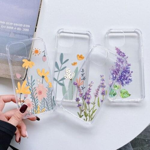 Fashion Flowers Phone Case for iPhone 11 12 Pro Max Mini XR X XS MAX 5 5s 6s 7 8 Plus SE 2 2020 Hard PC Airbag Back Cover Luxury