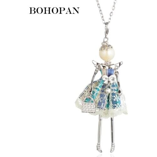 2019 New Doll Necklace For Girls Lace Dress Angle Wing Bow Pearl Pendant Necklace Women Statement Jewelry Gifts Accessories