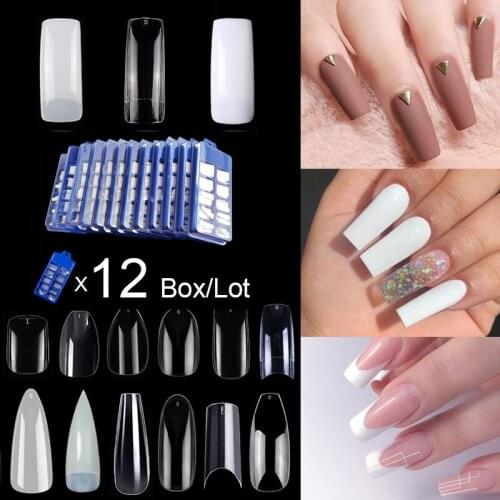 Wholesale 12 Boxes Of 100 Pieces Long Square Shape Half Cover False Nail Tips Fake Long Nails Nail Acrylic Fake Nails Manicure