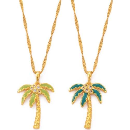 Anniyo Hawaiian Coconut Tree Pendant Chain Necklaces Women Girls Micronesia Guam Palm Tree Jewelry Kiribati Chuuk #066604B
