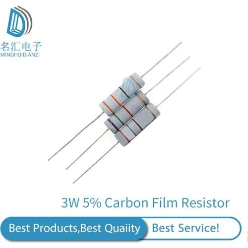 20PCS 3W Carbon Film Resistor 5% 1R ~ 1M 1R 4.7R 10R 22R 33R 47R 1K 4.7K 10K 100K 10 22 33 47 4K7 ohm oxide film resistance