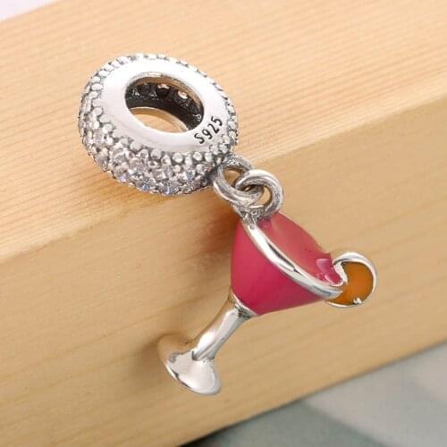 S925 Silver Pendant DIY Jewelry Fruity Cocktail Dangle Charm fit Lady Bracelet Bangle Mixed Enamel & Clear CZ