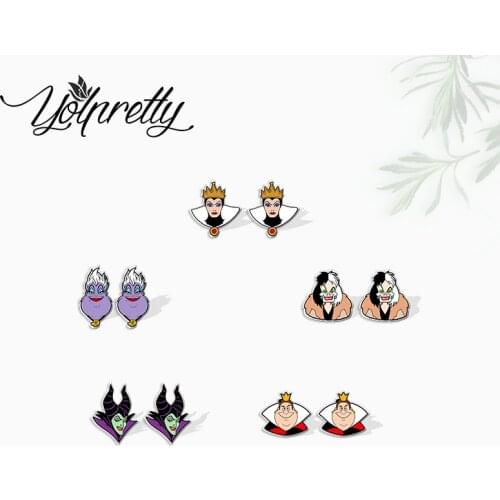 2021 New Disney Villains Womens Characters Evil Queen Cruella Maleficent Handcraft Epoxy Acrylic Stud Earrings