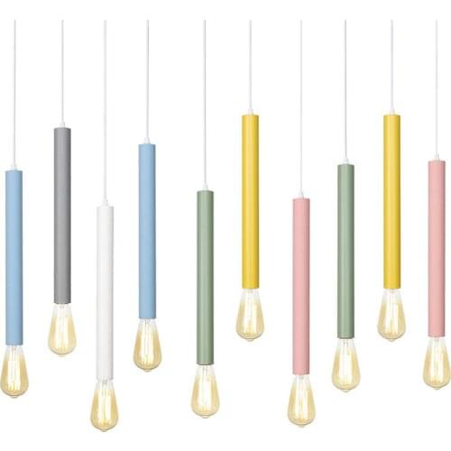 North Europe Post Modern Stair Corridor Simple Milk Tea Restaurant Dining Room Decoration Color Iron Straight Tube Chandelier