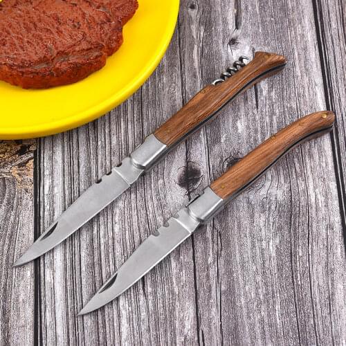 Wood Handle Folding knife Handcrafted Pocket Carry Knives Portable Survival Picnic Outdoor Tools Fruit Dinner Steak Cutlery