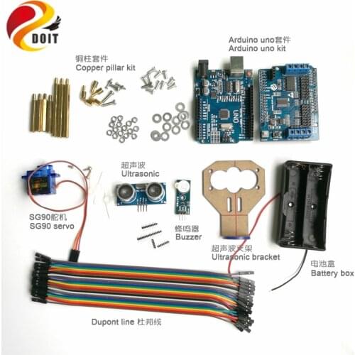 DOIT Arduino Starter Kit with Ultrasonic Distance Measuring DIY RC Car Kit By Phone with UNO R3 Board+SG90 servo+Buzzer