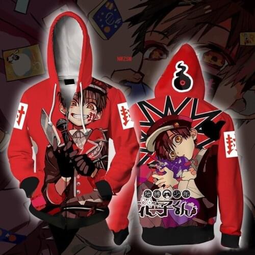 Anime Toilet-Bound Hanako-kun Hoodie Sweatshirt Jibaku Shounen Hanako kun Hoodies Zipper Casual Hooded Tops Coat Outfit for Men