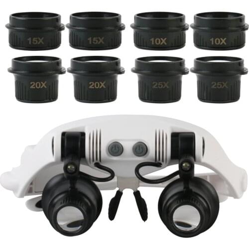 Spectacle Head-mounted LED Illuminating Magnifying Glasses 10X 15X 20X 25X Pocket Microscope For DIY PCB Watch Repair