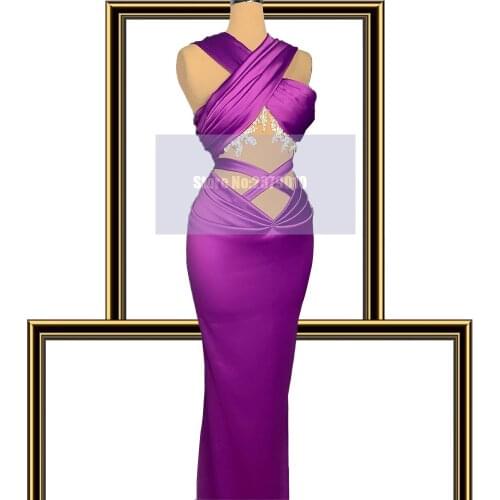 Purple Halter Mermaid Evening Dress Floor-Length Sleeveless Applique Beaded Pageant Dress Party Dress Saudi Arabia 2020 Dubai