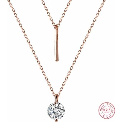 WANTME Fashion Genuine 100% 925 Sterling Silver Double Cross Rope Clavicle Chain Round Crystal Zircon Pendant Necklace Women