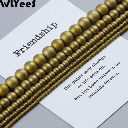 WLYeeS Polish Matte Hematite Bead Plating Gold Natural Stone 2-10mm Round Loose Bead for Jewelry Bracelet Making DIY Accessories