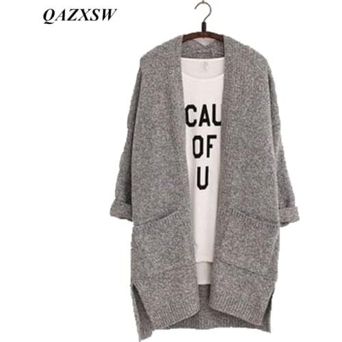 QAZXSW Women New Arrival V-Neck Spring Fashion Linen Cardigan Cashmere Long Cardigan Women Genuine Goods Lowest Price YX8835