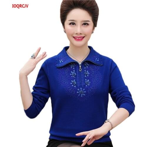 Plus Size 4XL Middle-aged Women Wool Sweater Coat Autumn Winter Loose Stretch Zipper Female Sweaters Casual Pullovers Tops W436