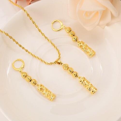 Ethiopian Gold set Jewelry pillar drop beads Pendant Necklace Earrings Habesha African Wedding Bride Eritrea Women Party gift