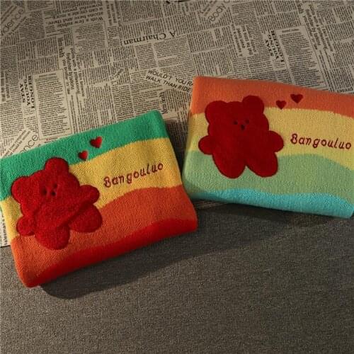 Japanese-Style Rainbow Stripes Pullover Sweater Women Cartoon Little Bear Jumper Sueters Autumn Warm Knitwear Tops TT0310