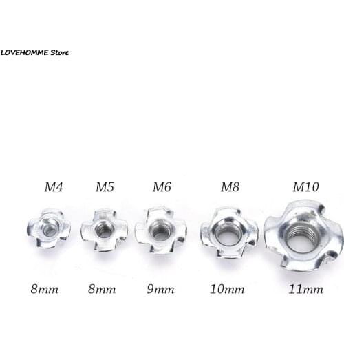 ZLinKJ 10pcs/Set Wholesale Four Prong Furniture T Nut Inserts For Wood Zinc Plated M4/M5/M6/M8/M10
