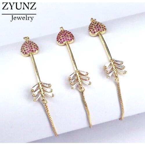 10PCS, Copper Micro Pave CZ Arrow Connector Chain Bracelets