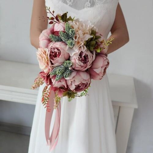 2 Pieces Romantic Artificial Peony Wedding Bouquet Flower Bridal Bridesmaid Flower Girls