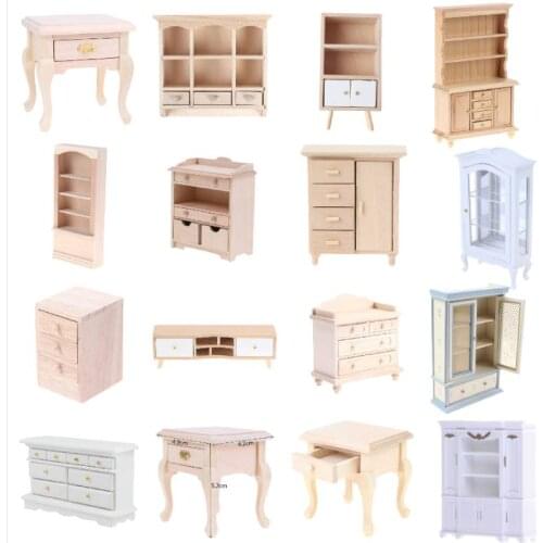 27Styles 1/12 Simulated Wooden Bedroom Dollhouse Mini Cabinet Model Kitchen Dining Cabinet Display Shelf Doll House Furniture