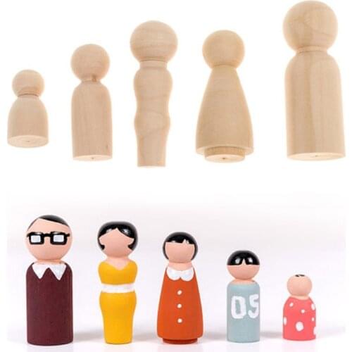 5Pcs Family Five-color Wooden Peg Doll Handmade Painting Doll Crafts Unfinished Childrens Graffiti Solid Wood DIY Decoration