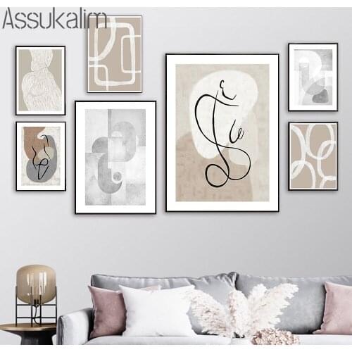 Abstract Poster Prints Beige Line Drawing Figure Wall Art Canvas Painting Nordic Posters Modern Wall Pictures Living Room Decor