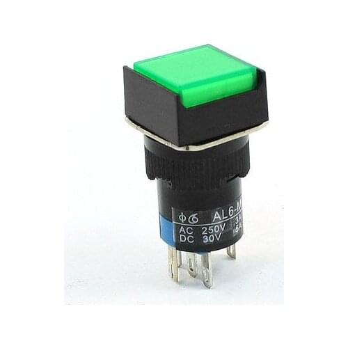 AC250V 3A DC 30V 5A Terminals Green Square Cap Momentary Pushbutton Switch