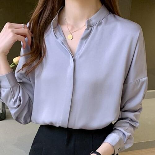 Blouse Women Blusas Mujer De Moda 2021 Women Clothing Long Sleeve V-Neck Office Lady Blouse Shirt Chiffon Blouse Tops Women D951