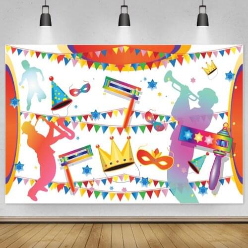 Laeacco Carnival Party Happy Purim Festivals Flag Party Banner Photographic Background Photo Backdrop Photocall Photo Studio
