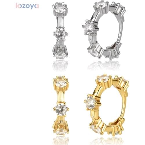 LOZOYA 925 Sterling Silver Unique New 9.6mm Huggies Crystal CZ Pendiente Piercing Ohrringe Zircon Hoops 2021 Jewelry For Female