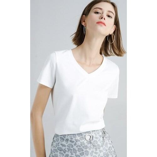 MRMT 2020 Brand New Womens T Shirt Pure Cotton Thin T-shirt for Female Short Sleeve White V Collar Leisure Tops Tshirt