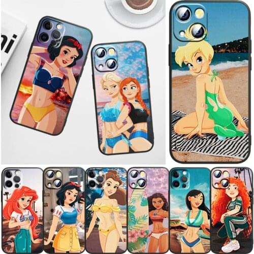Disney Beach Princess for Apple iPhone 12 Pro Max Mini 11 Pro XS Max X XR 6S 6 7 8 Plus 5S SE2020 Soft Black Phone Case