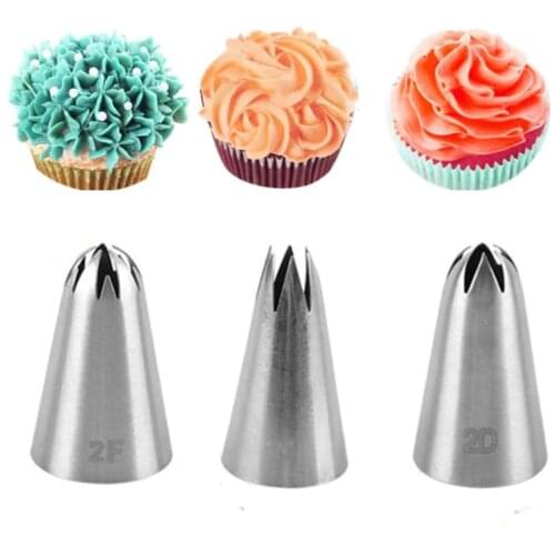 3pcs/set Big Size Cream Cake Icing Piping Russian Nozzles Pastry Tips Stainless Steel Fondant Cake Decorating Tools 1M 2F 2D