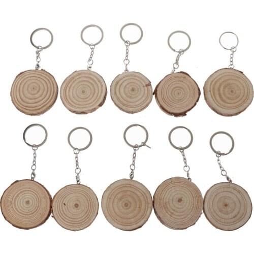 10Pcs Unfinished Natural Wood Slices Keychains Blank Hand-Painted Jewelry Making