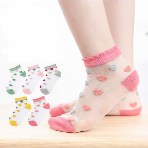 5 Pairs Lot Children Summer Short Nylon Socks With Print Kid Girl Newborn Infant Mesh Cute Invisible Lace Socks Baby Accessories