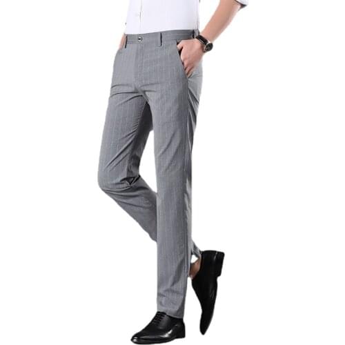 2021 new mens high quality brand fashion business casual suit pants mens British style striped casual trousers dress pants