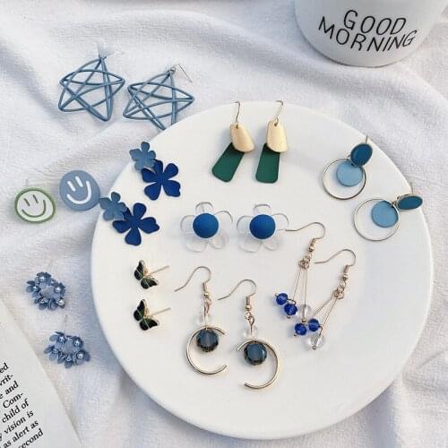2021 New Haze Blue Earrings Female Simple Temperament Tassel Earrings Earrings Earrings Modern Womens Earrings Fashionable
