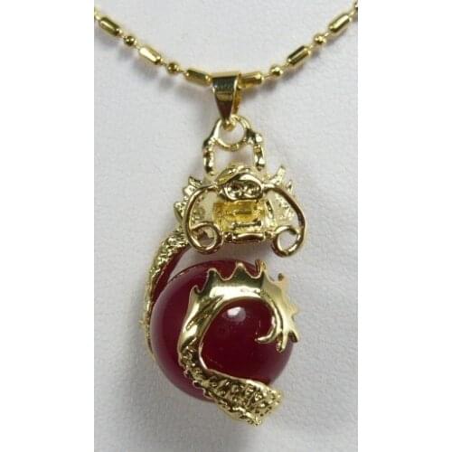 Wholesale Chinese fancy design 18kgp dragon inlay 12mm wine red pendant jewelry 08