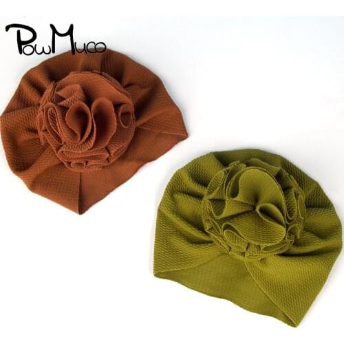 Powmuco 18*17 CM Solid Color Newborn Hats Handmade Flower Baby Girls Caps Elastic Children Turban Infant Headwear Kids Gifts